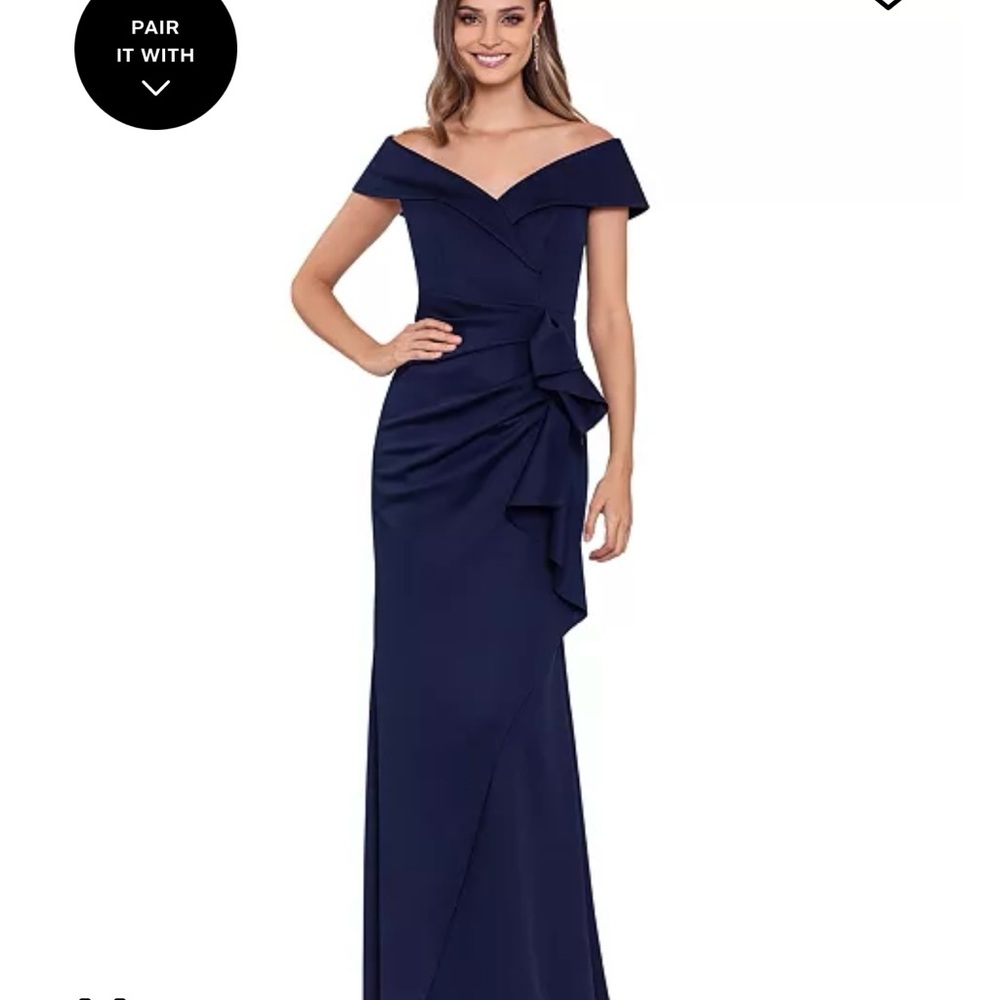 Xscape Scuba Off-The-Shoulder Gown